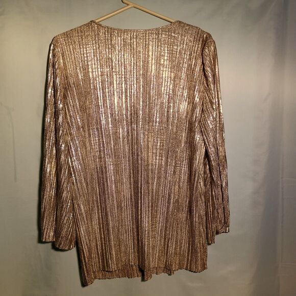 JM Collection Metallic Pleated Tunic Top – Gold Long Sleeve Blouse - Picture 4 of 4